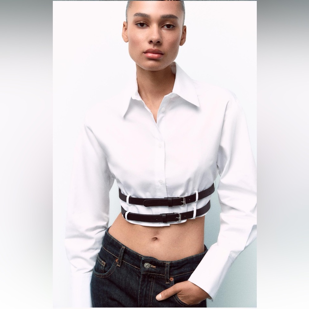 Zara White Button Down Crop Shirt